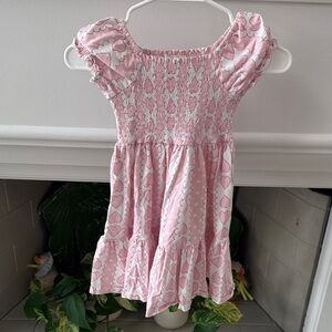 Sweet honey Pink Heart-Print Smocked Flutter Dress